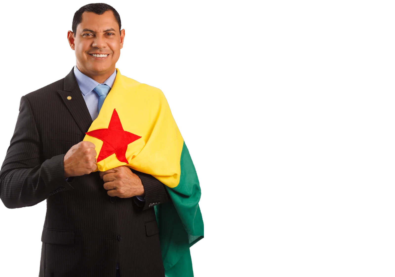 Deputado Federal Coronel Ulysses segurando a bandeira do Acre